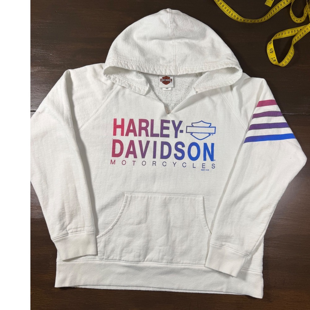 Harley-Davidson Hoodie Women Medium White Good Miami Florida Graphic Pullover